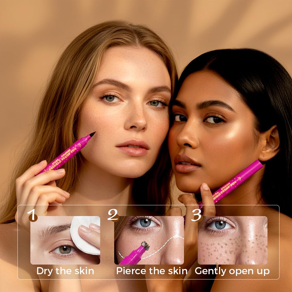 2 Pcs Freckles Stamp Pen, 2026 New Dual-Ended Waterproof Freckle Pen, Realistic Long-Lasting Freckles Makeup, Smudge-Proof Fake Freck Pen for Natural (Deep Brown)