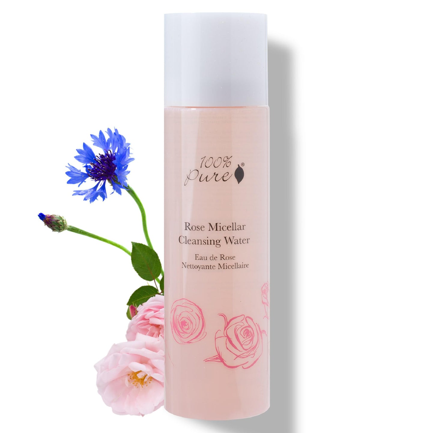 100% PURE Rose Micellar Water – Hydrating First Step Double Cleanser & Travel-Ready Makeup Remover – Infused with Organic Aloe, Rose Hydrosol & Cornflower – No Water Needed, Alcohol-Free – 7.1 fl oz