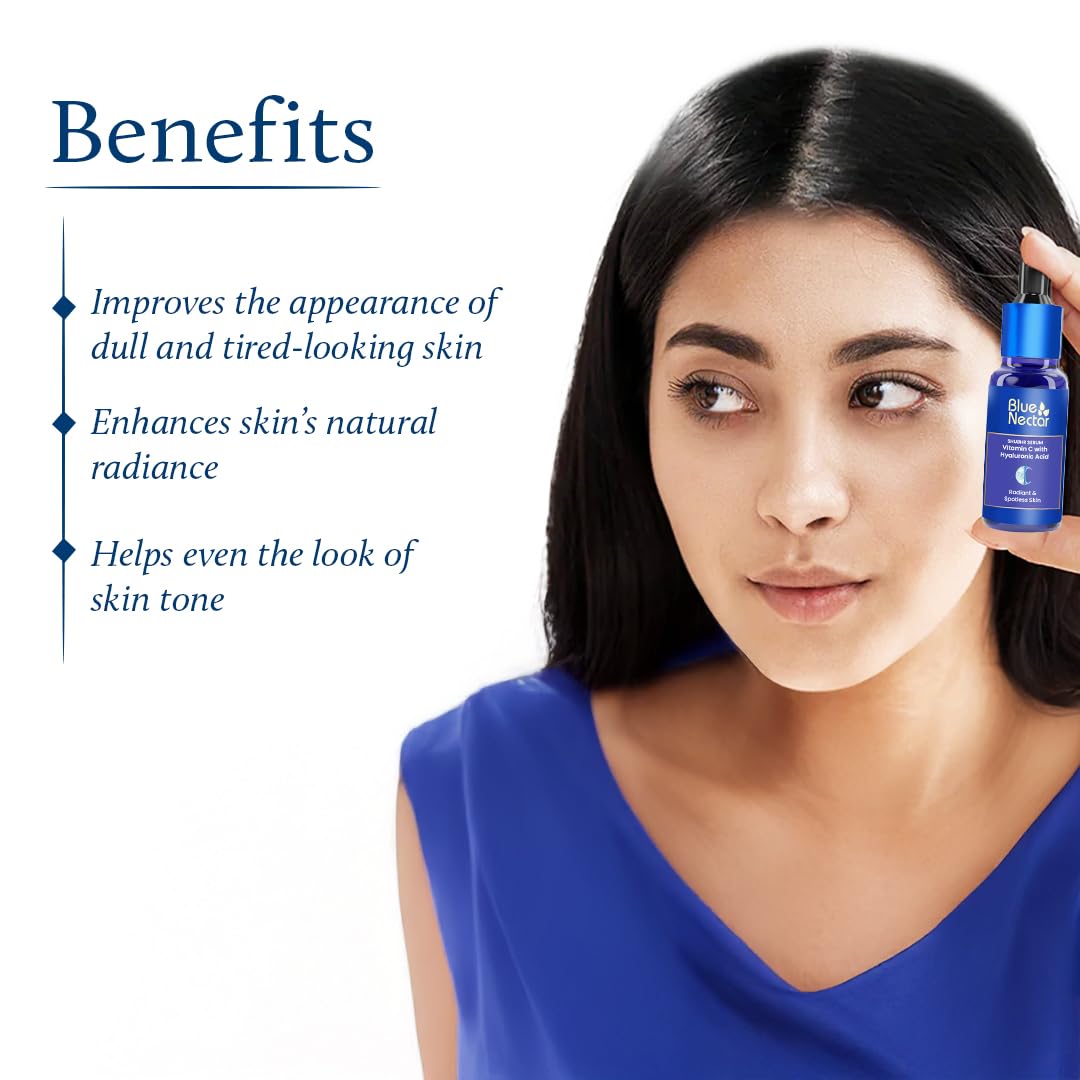 Blue Nectar Vitamin C Face Serum for Glowing Skin | Natural Oils with Hyaluronic Acid Serum for Face for Deep Hydration | Vit C Moisturizer for Women & Men (9 Herbs, 1 Fl Oz)