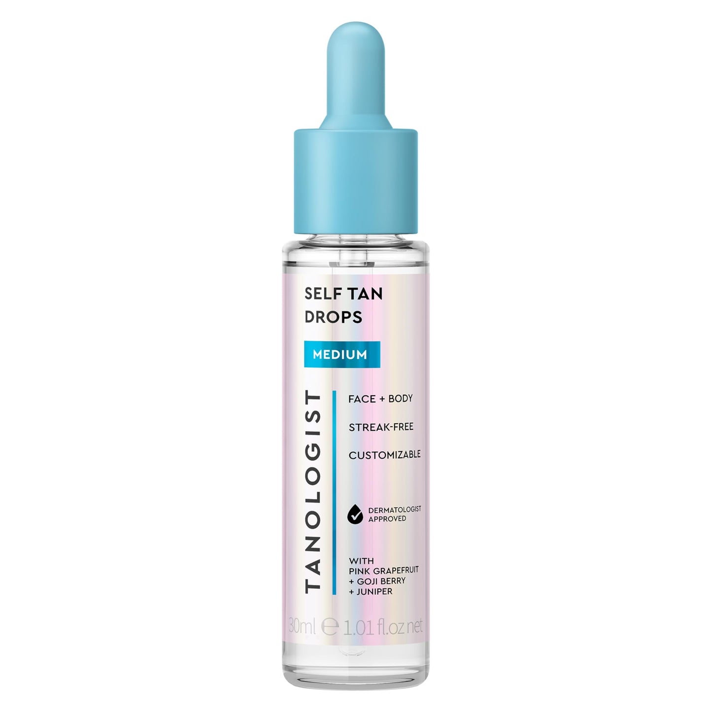 Tanologist Medium Self Tan Drops, Streak-Free Body & Face Tanning Drops, No Fake Tan Smell, For Moisturizer & Lotion, Bronzing Face Tanner, Skincare Ingredients, Vegan, 1.01 fl. oz/30 ml Bottle