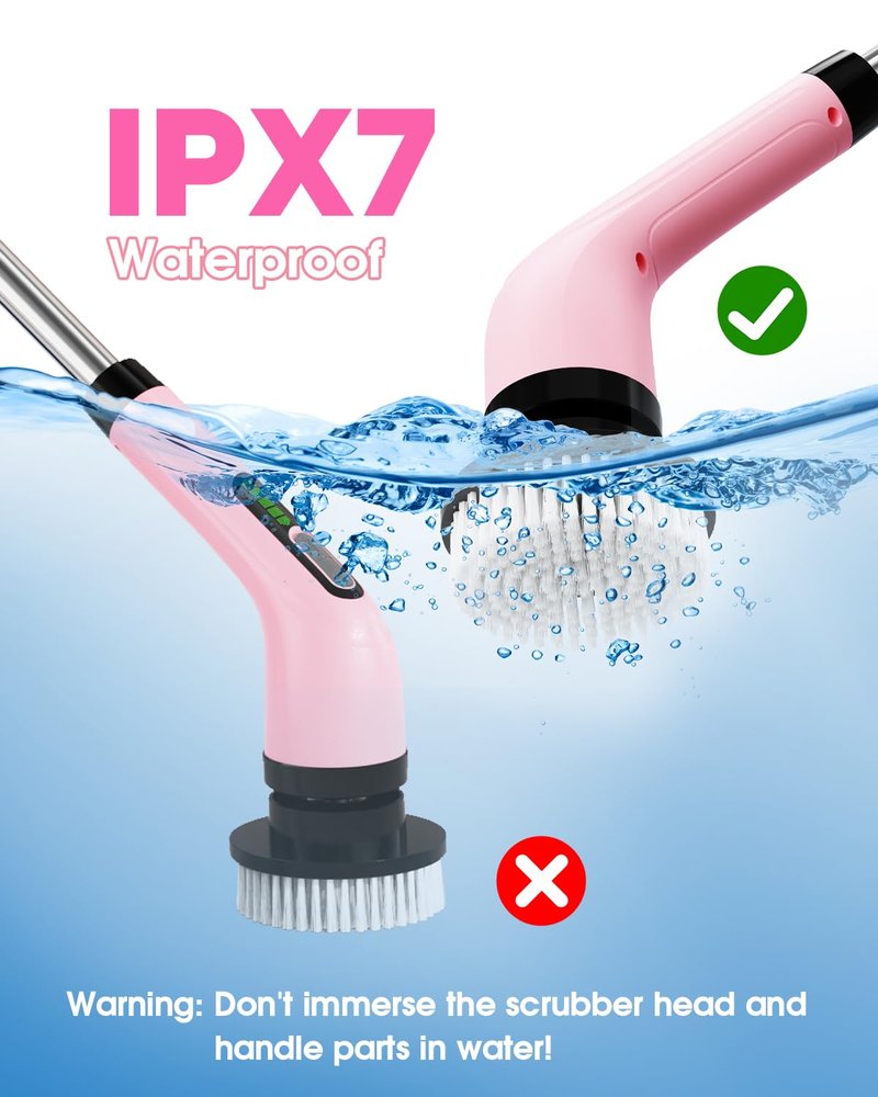 Highyes Electric Spin Scrubber for Cleaning Bathroom: Cordless Power Shower Scrubber - Electric Cleaning Brush for Tile Tub - Pink