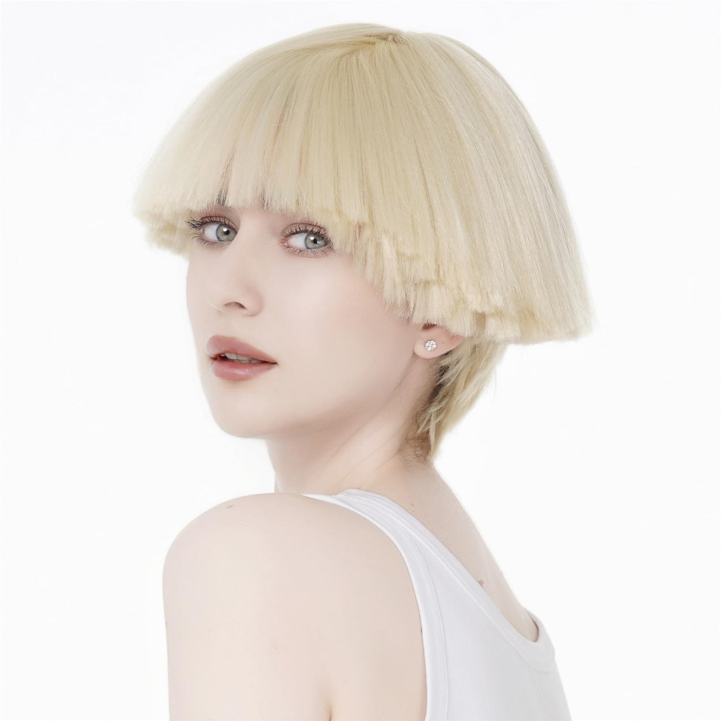 Aimole Short Yaki Straight Synthetic Wigs Blonde Mushroom Head Wig Bowl haircut Wigs Bob
