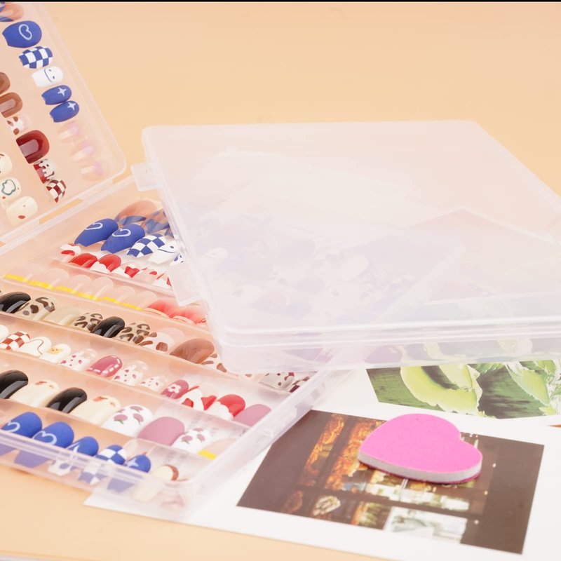 2PCS Press on Nail Organizer, Clear Press on Nail Storage Box Acrylic Nail Art Display Packaging Box Fake Nail Storage Case with Transparent Tape (Not Inlcuded Press on Nail) (8.9x6.5x0.7inch)