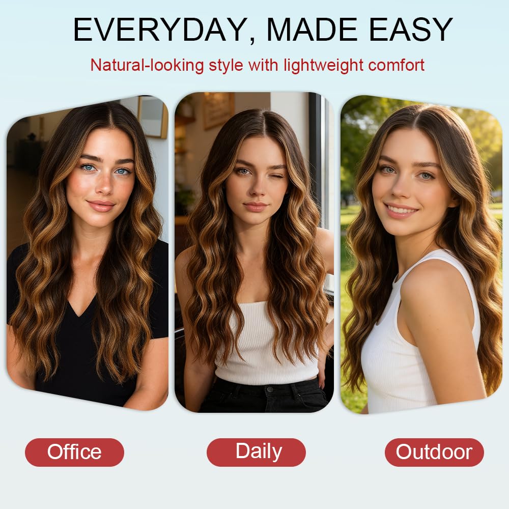 Brown Highlights Blonde Wig for Women 26 Inch Long Wavy Curly Hair
