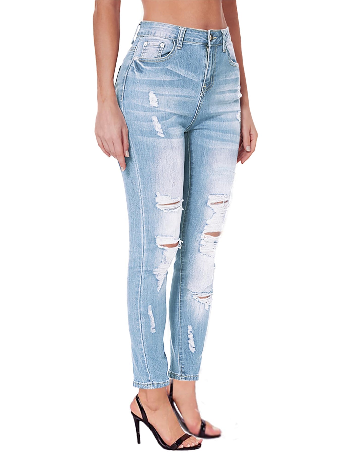 Skirt BL Women's High Waisted Jeans for Women Ripped Skinny Stretch Jeans Distressed Butt Lifting Denim Pants (Blue, US 6)
