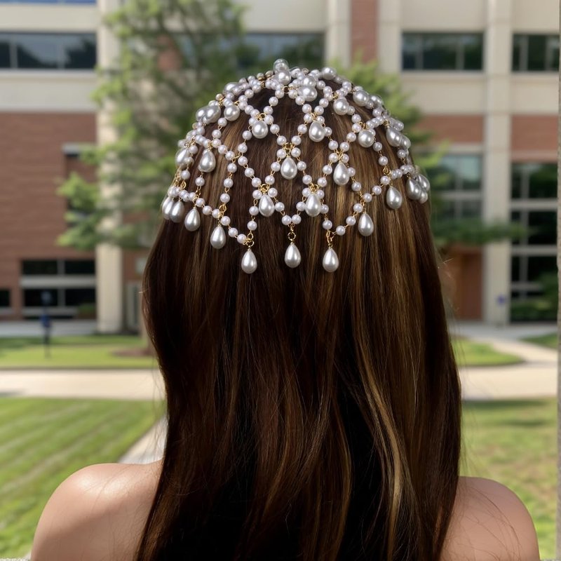 STONEFANS Gold Hair Accessories - Gold Pearl Fairy Headpiece for Women Flapper Renaissance 1920s Pearl Hair Accessories for Women Head Chain Pearls Jewelry Prom Party