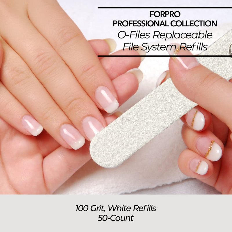 ForPro Professional Collection O-Files Replaceable File System, White, 100 Grit, Manicure Nail File Refills, 3.9” L x .6“ W, 50-Count