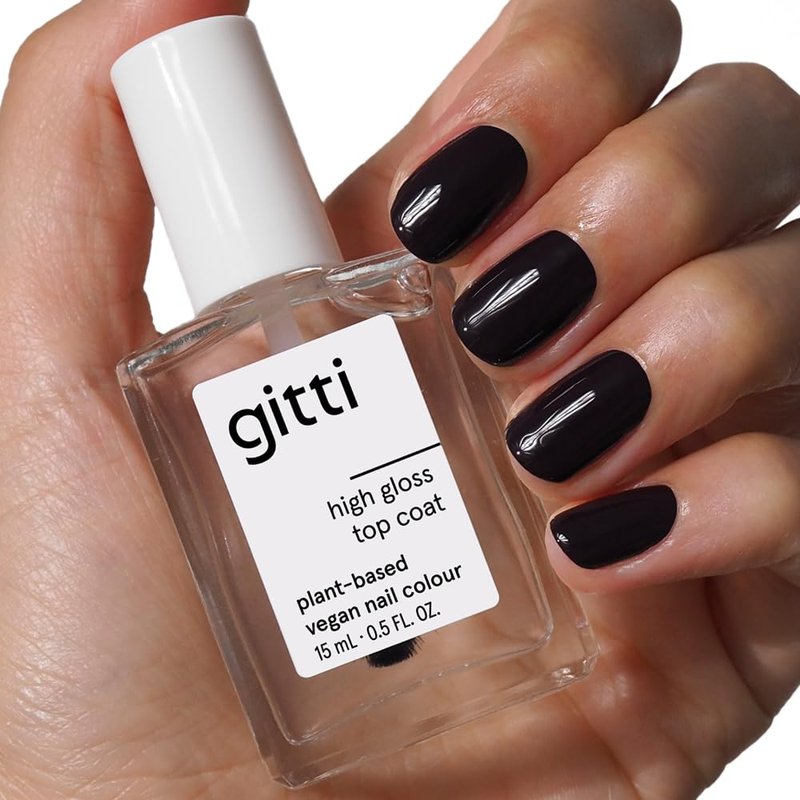 gitti Top & Base Coat I Plant-based, Non-Toxic, 30-Free, Based On Natural Origin Ingredients, Cruelty-Free, Vegan, Long-Lasting I Prevents Discoloration & Chipping, Glossy Finish, Clear (0.5 fl oz)