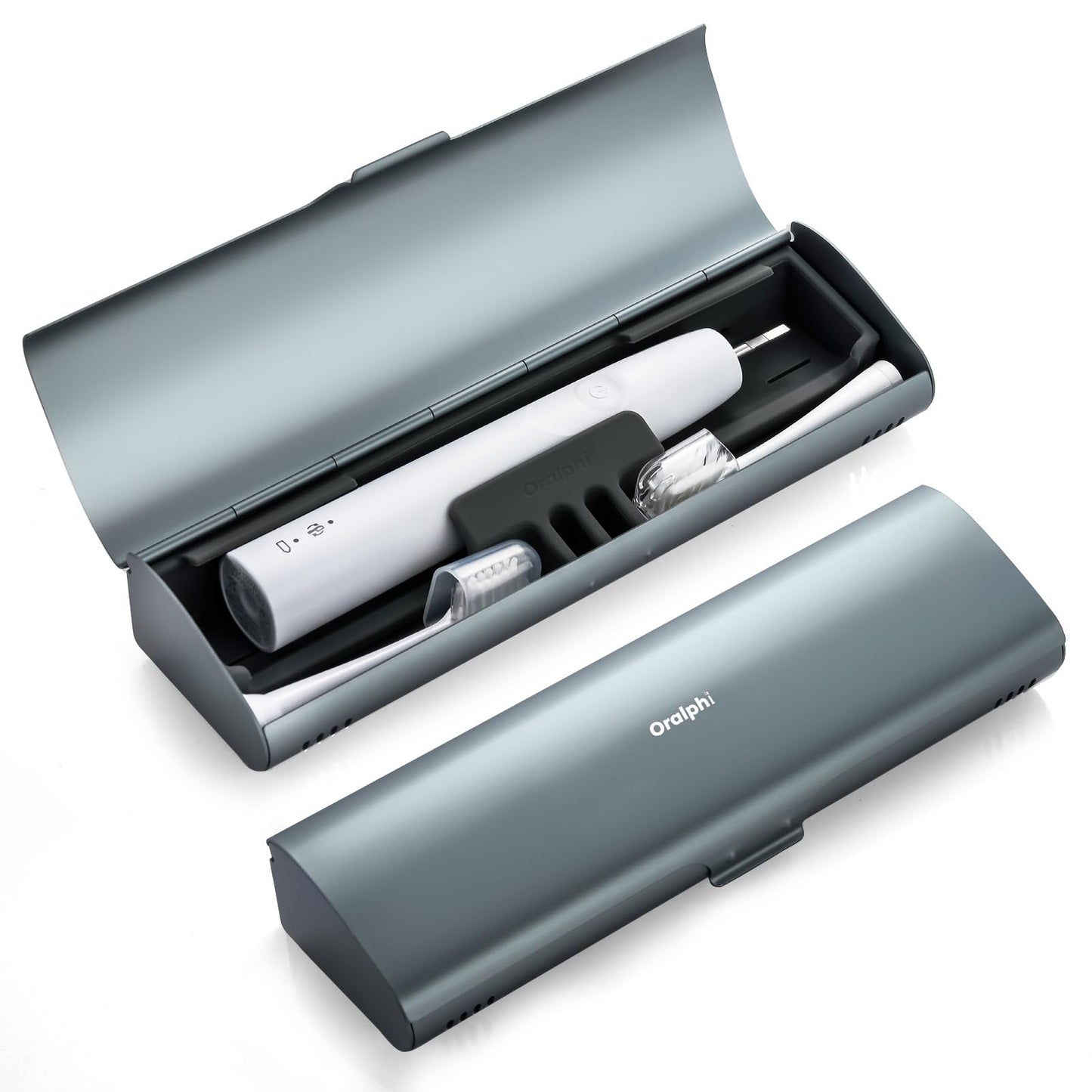 Oralphi Aluminum Electric Toothbrush Travel Case, 2 in 1 Travel Toothbrush Holder for Oral B/Oral-B Pro 1000 1500 5000 7000 and Most Electric Toothbrush for Traveling, Removable Silicone Liner-Grey