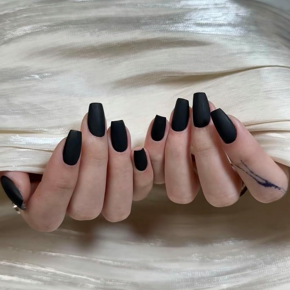 COSMOO Matte Black Nail Polish Air Dry, Quick Dry Dark Lacquer Nail Art Varnish, Velvet Mist Effect Matte Finish Nails Polish for Ladies, 0.41 fl oz