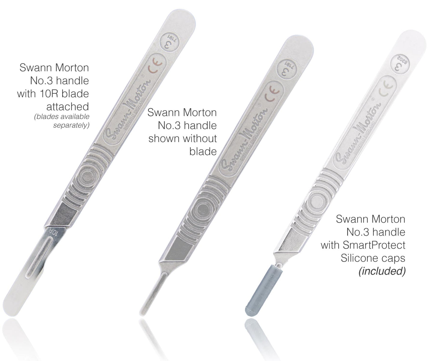 Kimball Med Scalpel Handle Swann Morton No 3 for blades 10, 10R, 11, 15, 15a Stainless Steel Blade Carry Case and 2 Scalple Handle Tip Protectors