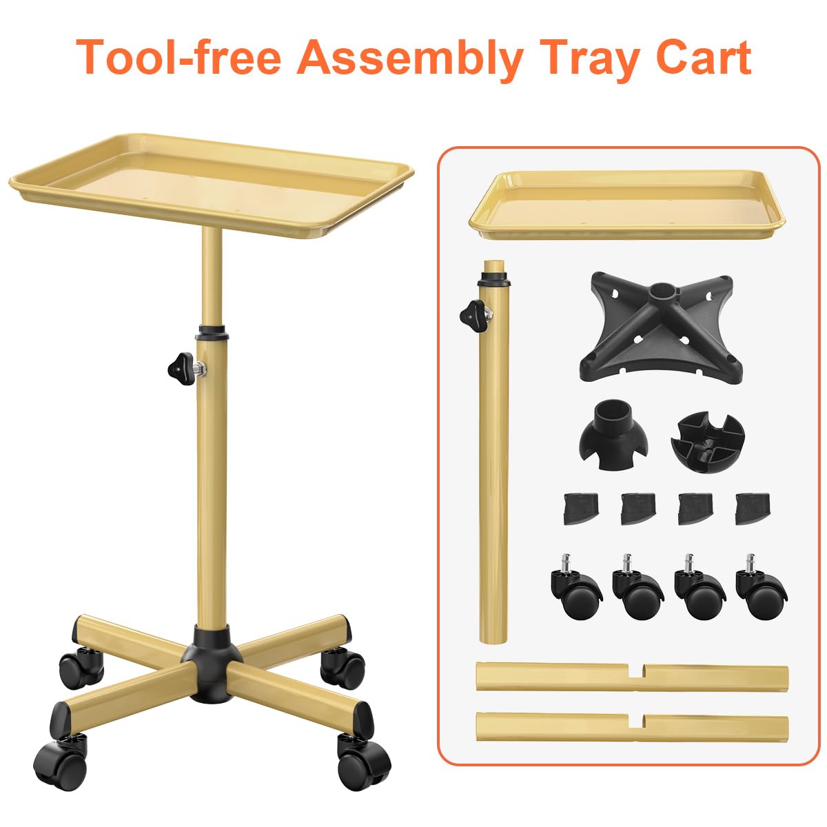 Salon Tray Cart Tattoo Tray Rolling Cart, Service Rolling Tray, Height Adjustable Styling Tray, Storage Tray Trolley for Beauty Salon Clinic Spa (Black)