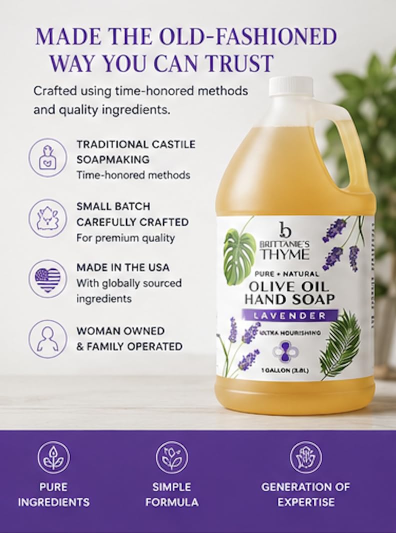 Brittanie's Organic Castile Liquid Olive Oil Soap Refill, Lavender 1 Gallon
