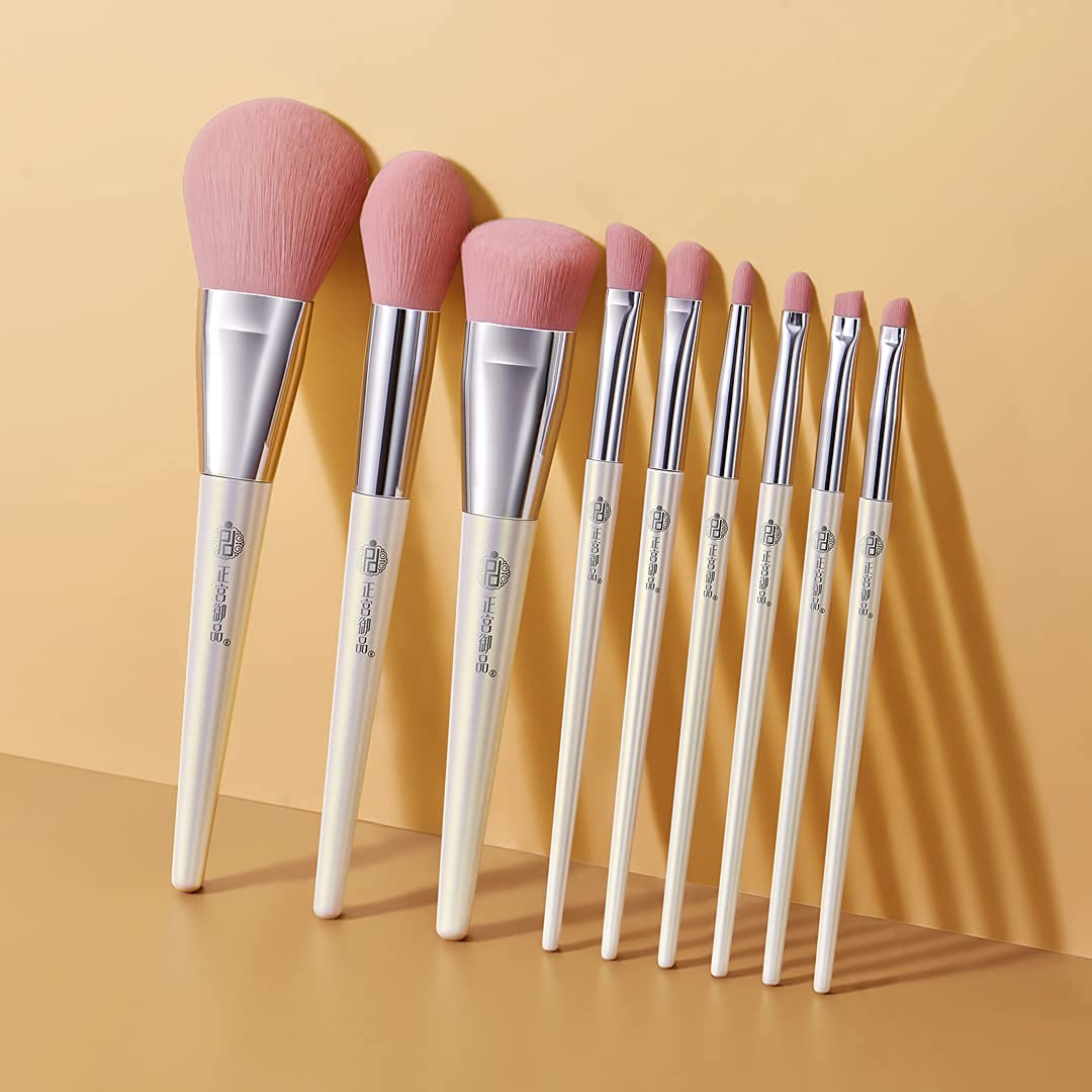 ZEESEA [Palace Identity] Make up Brushes Set 9PCs Premium, Cruelty-Free Soft Basf Fiber Bristles For Foundation Blending Face Powder Blush Eye Shadow Concealer,Travel Makeup bag Included (Pearl White)