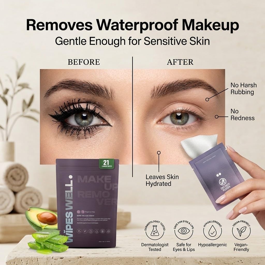 Makeup Remover Wipes Individually Wrapped Travel Size Face Wipes - 21ct