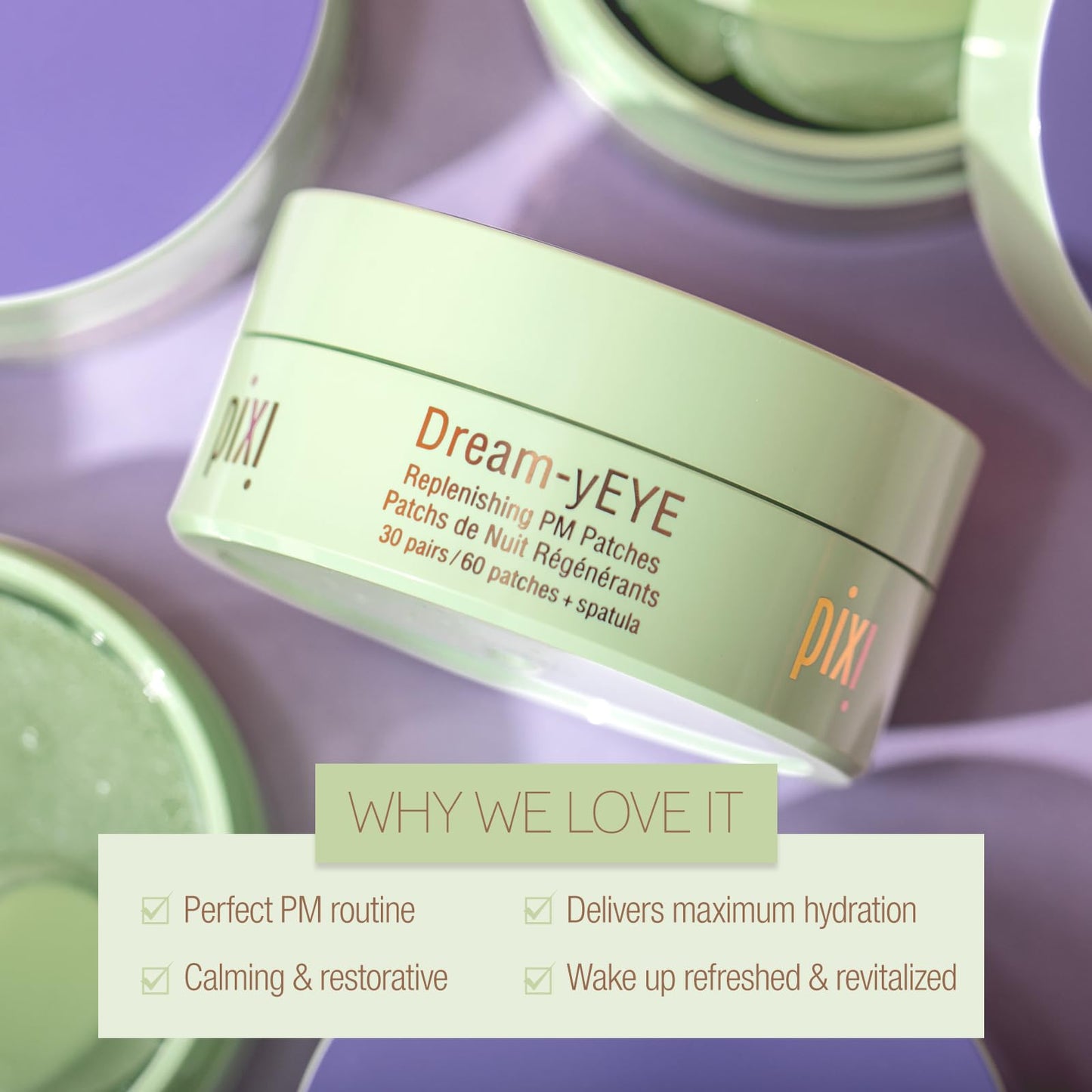Pixi Beauty Dream-yEYE Calming Hydrogel Under Eye Patches with Ceramides for PM | Vitamin A and Jasminie Hydrate, Smooth & Restore Under Eyes | 60 Patches