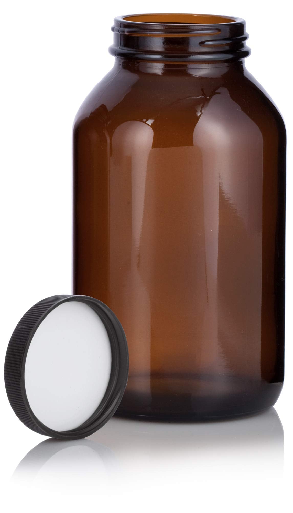 JUVITUS Amber 17 oz Wide Mouth Glass Packer Bottle with Black Lid (4 pack)
