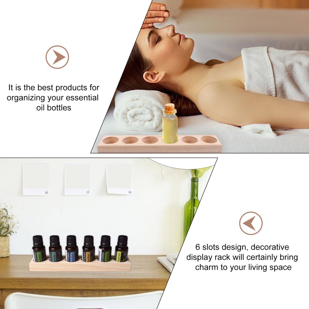 EXCEART Essential Oil Display Shelf Organizer 2Pcs 6Slots Essential Oil Bottle Organizer Display Shelves Wooden Essential Oils Tray Storage Racks Nail Polish Display Holder Stand (Pack of 2)