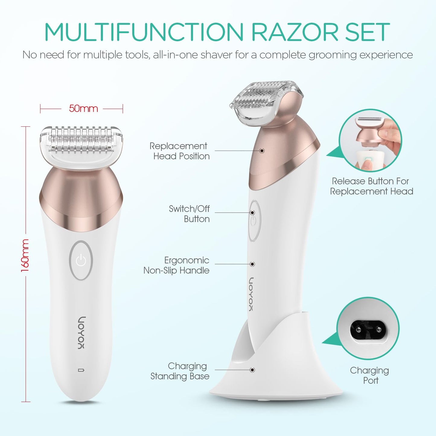 Electric Razors for Women - 4-in-1 Bikini Trimmer & Foil Shaver | Rechargeable, 2 Adjustable Speeds, Gold