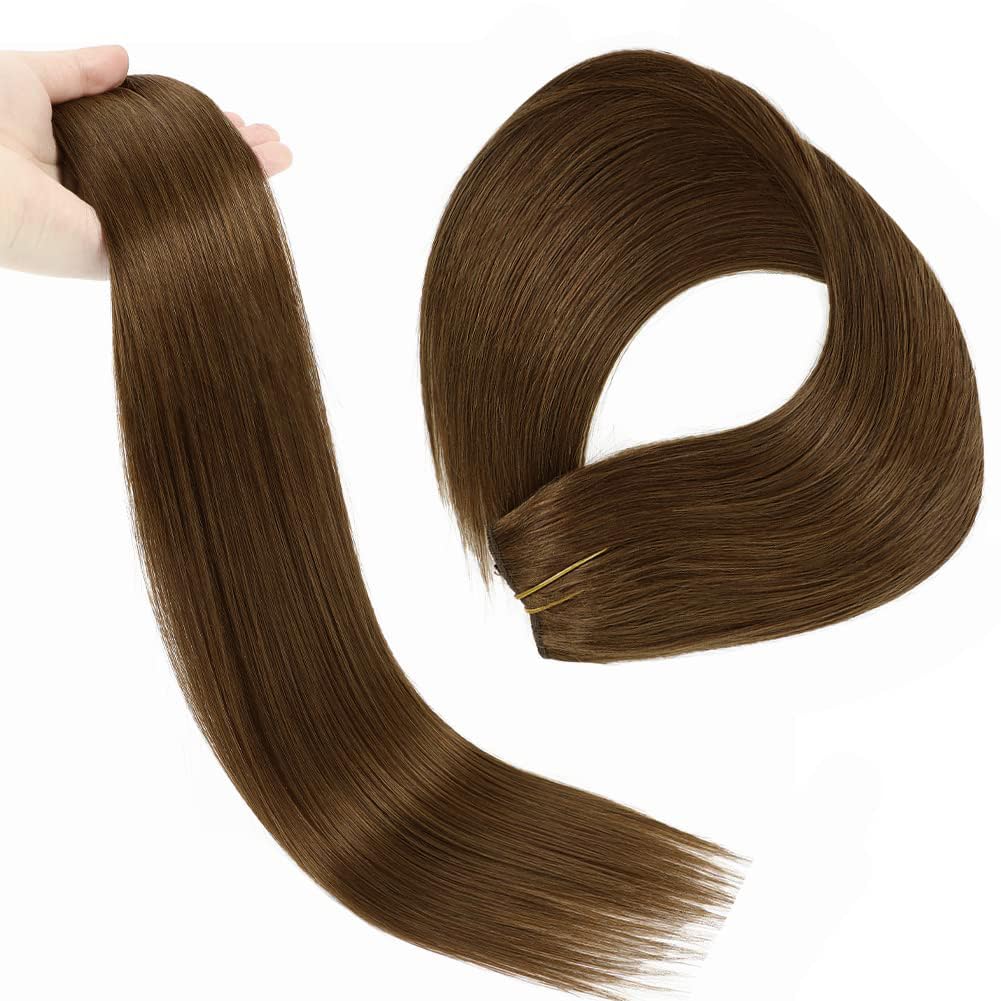 12 Inch Hair Extensions Real Human Hair Light Blonde to 613 Blonde Straight Hair Extensions Human Hair Extensions Hidden Transparent Fish Line Invisible Hairpiece