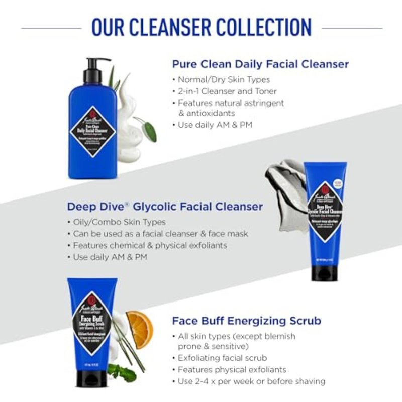 Jack Black Pure Clean Daily Facial Cleanser for Men - Mens Face Wash, Jack Black Face Wash Men's, Face Wash for Men, Face Cleanser for Men, 2-in-1 Mens Facial Cleanser & Toner, Gifts for Men, 16 Fl Oz