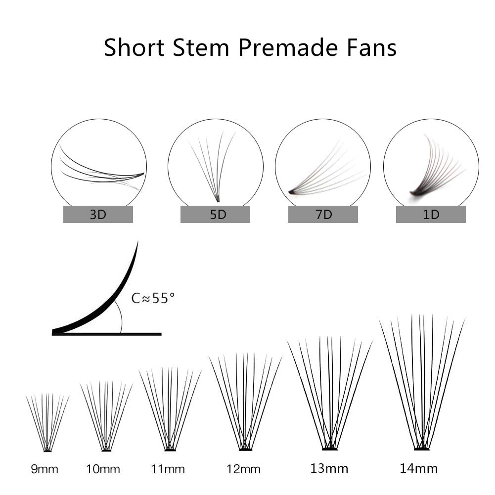 1000Fans Premade Fans Eyelashes Loose Lashes Premade 3D Fan/C-Curl/Thickness 0.07 mm/Eyelash Extension Volume Lash Fans (1000Fans, 14)