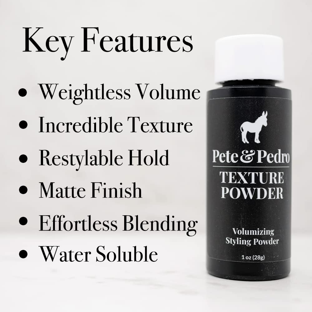 Pete & Pedro TEXTURE POWDER - Texturizing and Volumizing Styling Powder For Men & Women | Adds Mega Volume & Texture, Matte Finish, Root Lifting Hold | As Seen on Shark Tank, 0.50 oz.