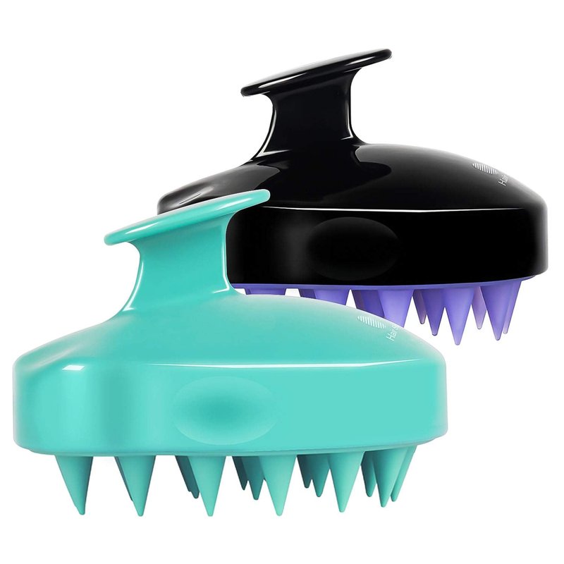 HEETA Hair Scalp Massager Shampoo Brush - Soft Silicone Bristles for Dandruff Removal | Waterproof, 2 Pack (Green & Black)