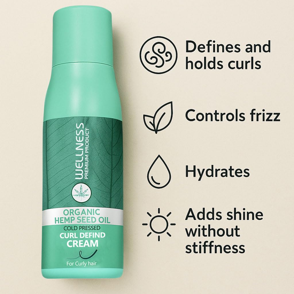 Wellness Premium Products Organic Curl Defining Cream – 500ml Curl Cream for Curly Hair | Anti-Frizz, Plant-Based Hair Care with Hemp Seed Oil | Color Safe, Paraben-Free