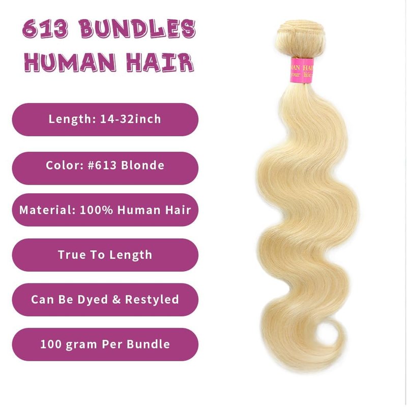 613 Body Wave Bundle 14 Inch Blonde Bundle Human Hair 14A 100% Unprocessed Virgin Human Hair Bundle 613 Bundles Hair Body Wave
