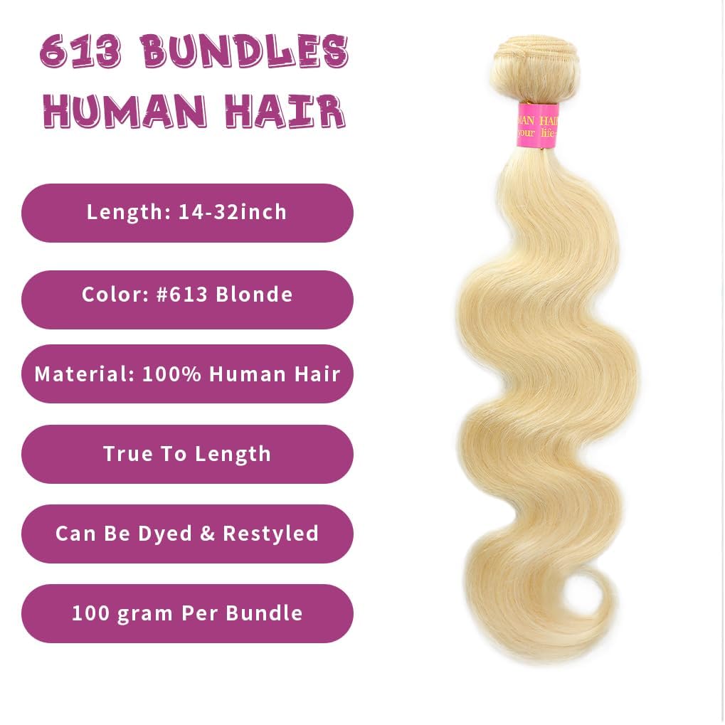613 Body Wave Bundle 14 Inch Blonde Bundle Human Hair 14A 100% Unprocessed Virgin Human Hair Bundle 613 Bundles Hair Body Wave