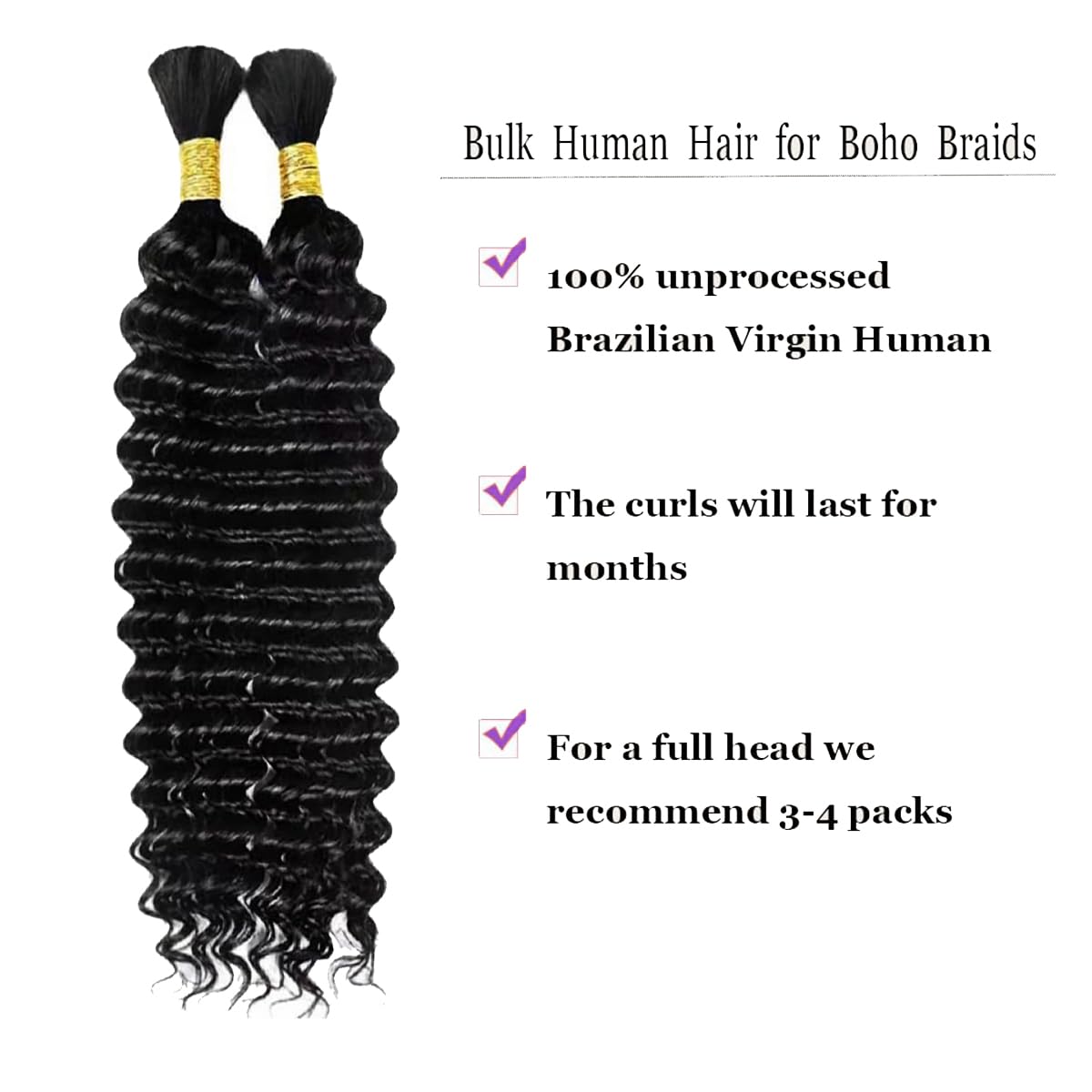 Loose Wave Human Braiding Hair - 22 Inch 50g Bulk No Weft Bundle | 10A Brazilian Virgin Curly Extensions for Boho Braids