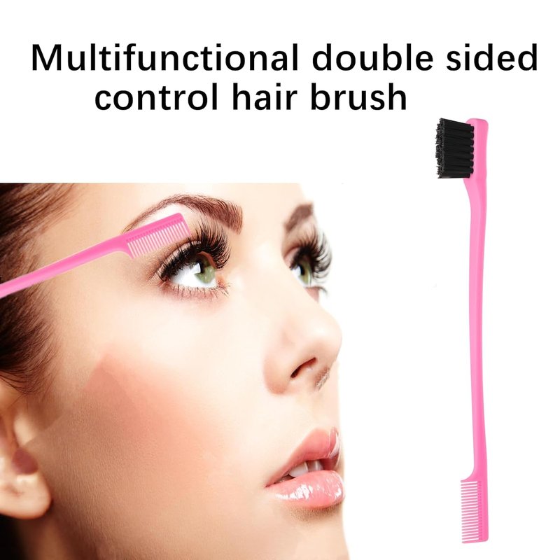 Double-Sided Edge Control Hair Brush Set - Professional Dual-Sided Comb with Bristles | Pink, Purple, Black