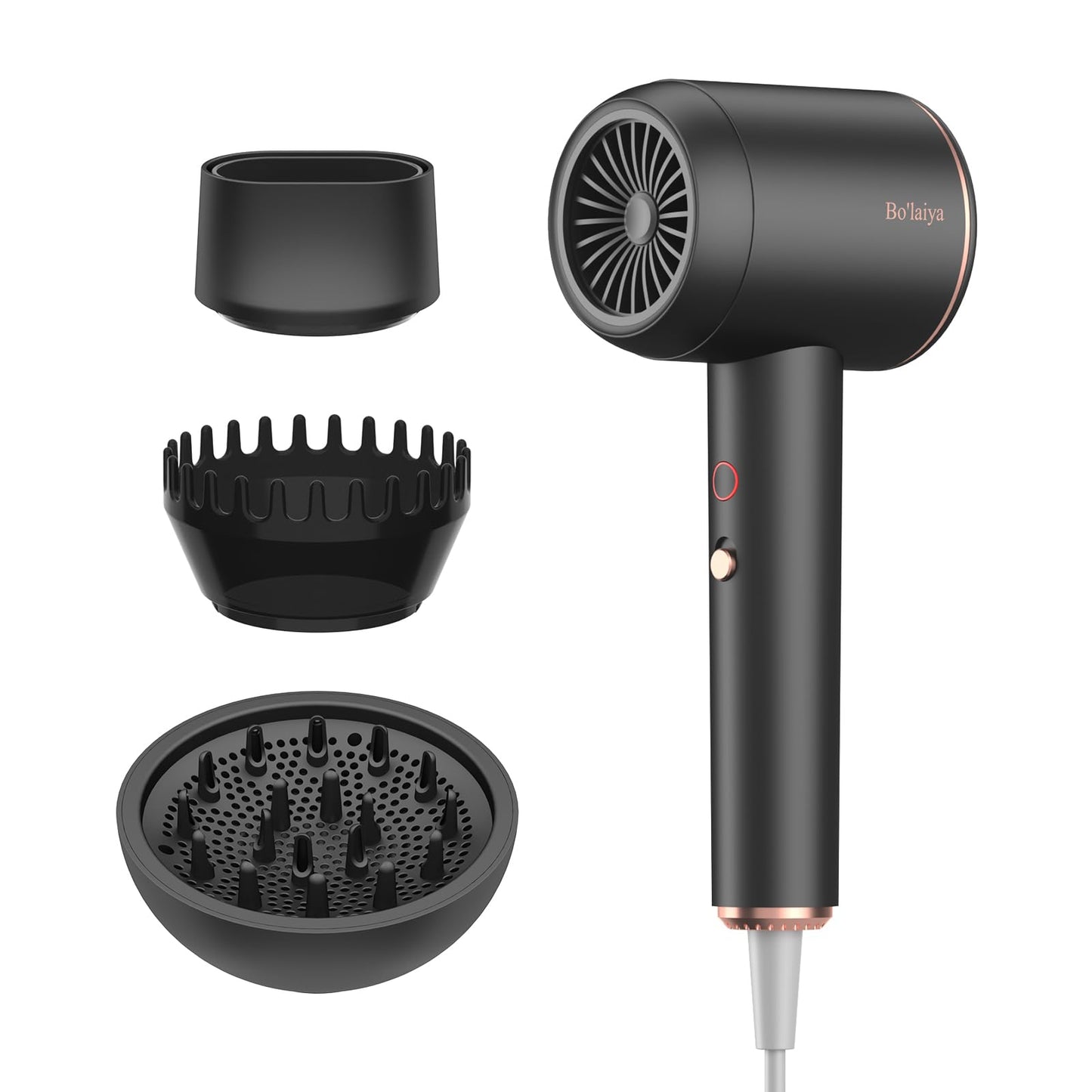 Professional Ionic Hair Dryer | Powerful Low Noise Hair Dryer | Constant Temperature for Fast Hair Drying | with Hair Diffuser, Cluster Nozzle and Comb for Curly (Pink)
