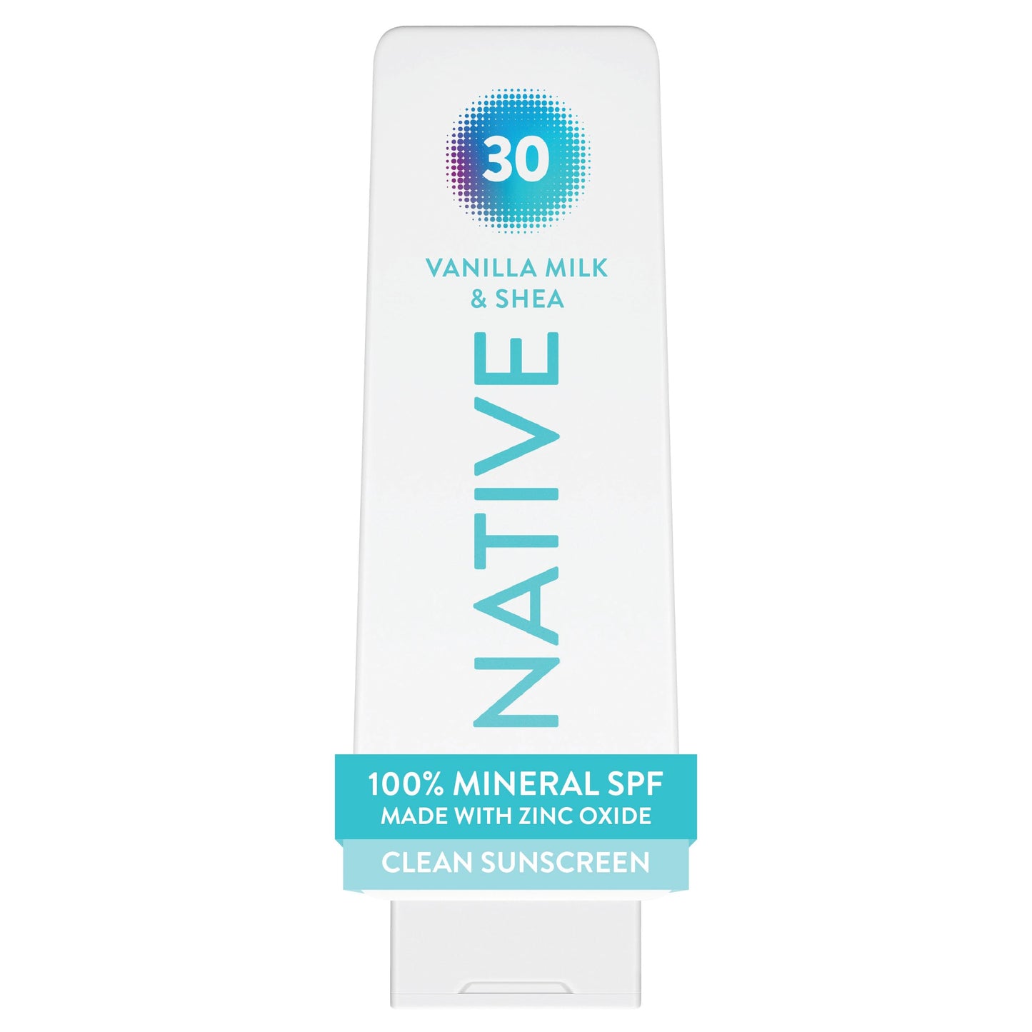 Native Mineral Sunscreen Lotion SPF 30, Vanilla Milk & Shea Scent, with 100% Mineral Zinc Oxide for Face & Body, Hawaii Compliant, Vegan, No White Cast - 7 oz