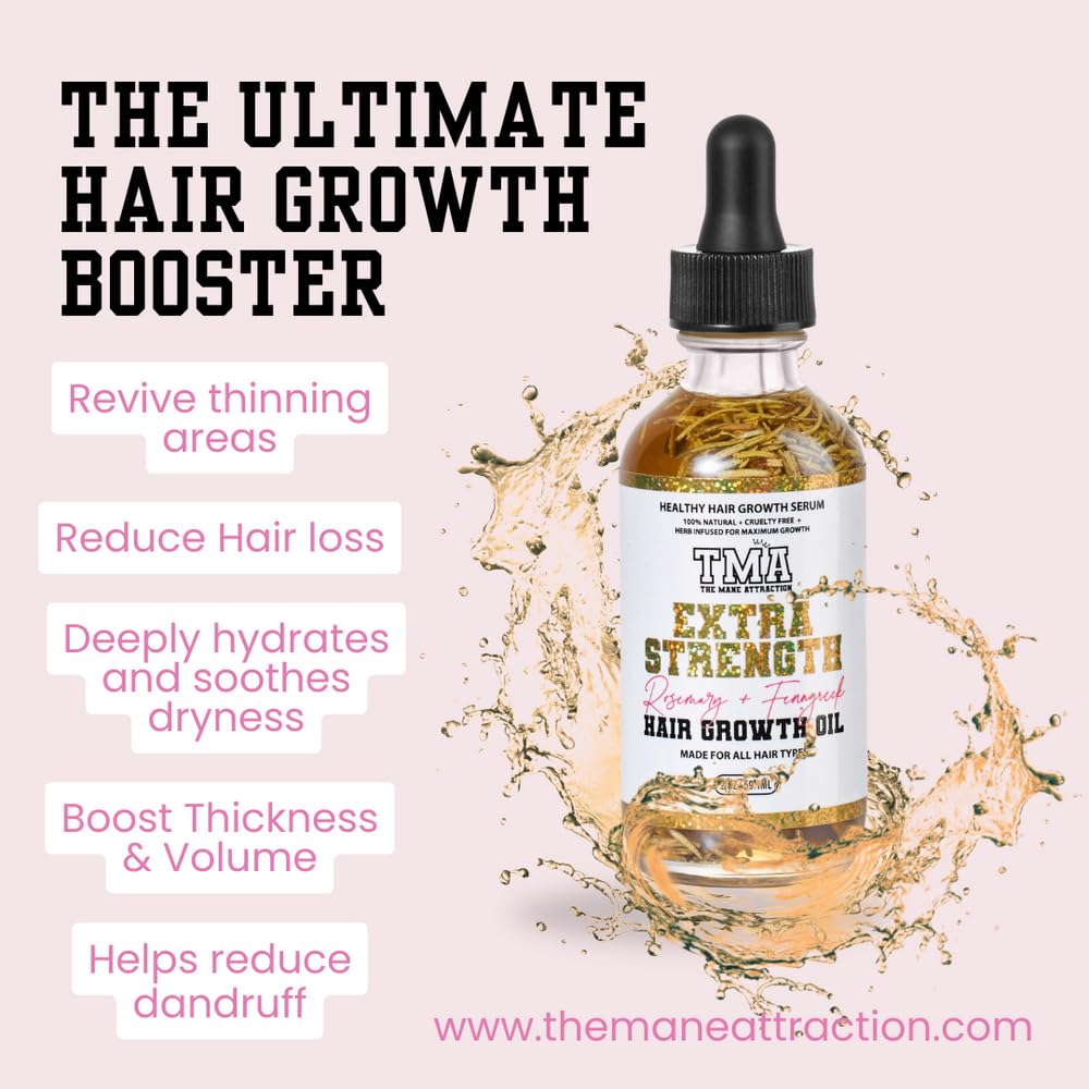 Herbal Hair Growth Oil - Extra-Strength Rosemary & Fenugreek Blend | Scalp Nourishing for All Hair Types, 2 Fl Oz