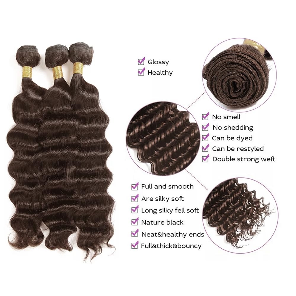 #4 Bundles Dark Brown Deep Wave Bundles 18 20 22 inch Brazilian Unprocessed Virgin Brown Deep Wave Bundle