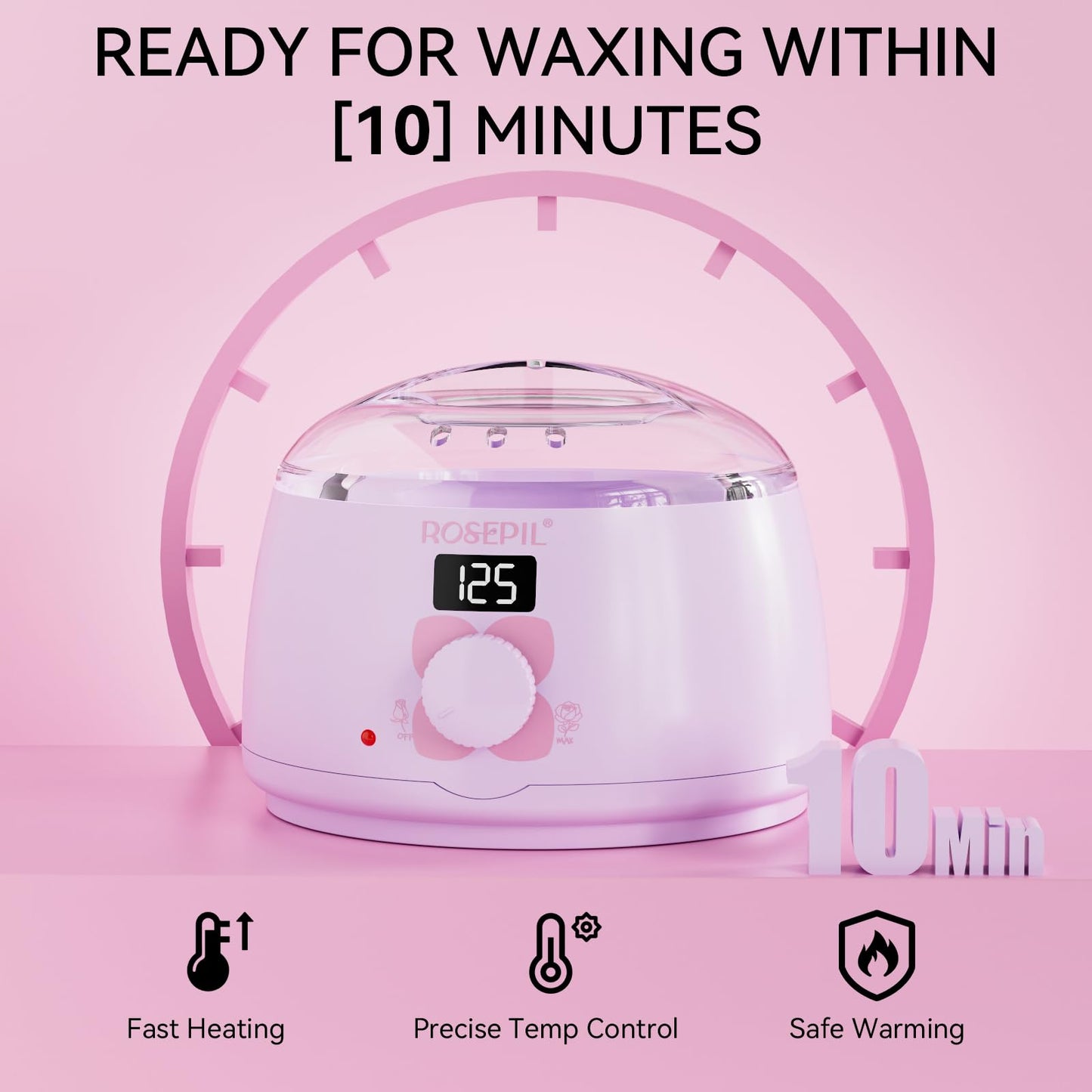 Rosepil Digital Wax Warmer - Beginner-Friendly Waxing Kit with Smart Temp Control, 6 Packs (3 Colors) Wax Beads for Targeted Hair Removal - Ideal for Body, Bikini, face, Home Salon Use