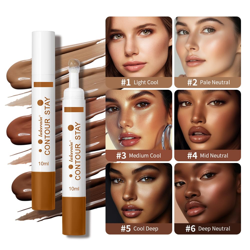 Liquid Contour Long Wear Bronzer Cream Contour Makeup – Long Lasting, Blendable & Lightweight Formula – Vegan & Cruelty-Free Face Sculpting Stick with Built-In Sponge Applicator (#3 Medium Cool)