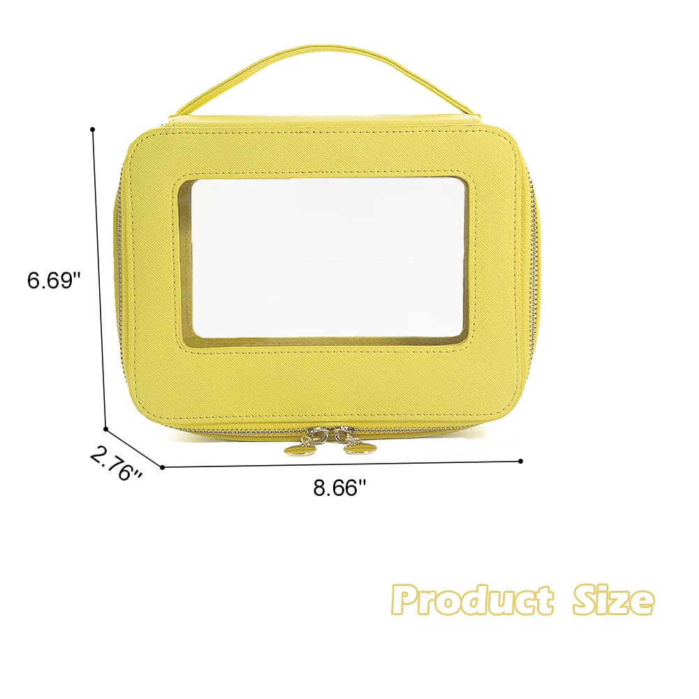 kamumanni Clear Makeup Case, Transparent Makeup Bag for Travel Leather Beauty Pouch Toiletry Bag for Women and Girls(Yellow)