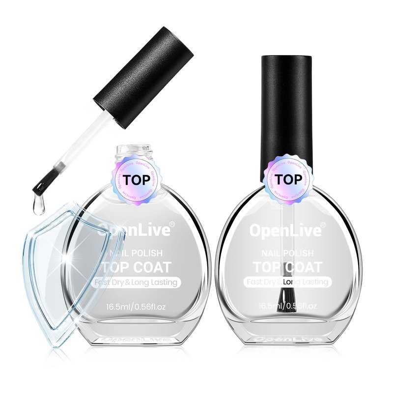 OpenLive 2Pcs Glossy Top Coat Clear Nail Polish, Quick Air Dry Regular Nail Polishes, High Shine Finish Long-Lasting Color Protection No Chip Vegan Non-gel Salon Nail Art Gift for Women