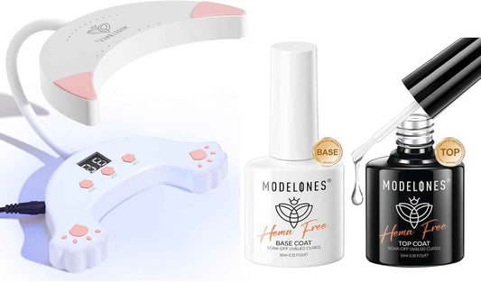 Hema-Free Gel Base & Top Coat Set with 48W UV LED Nail Lamp - Modelones
