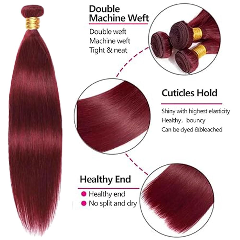 Burgundy Human Hair Bundles Wine Red 22 Inch Color 99J Bundles Human Hair Extension Straight 1 Bundle Burgundy Red Unprocessed Brazilian Virgin Hair 100G/PC