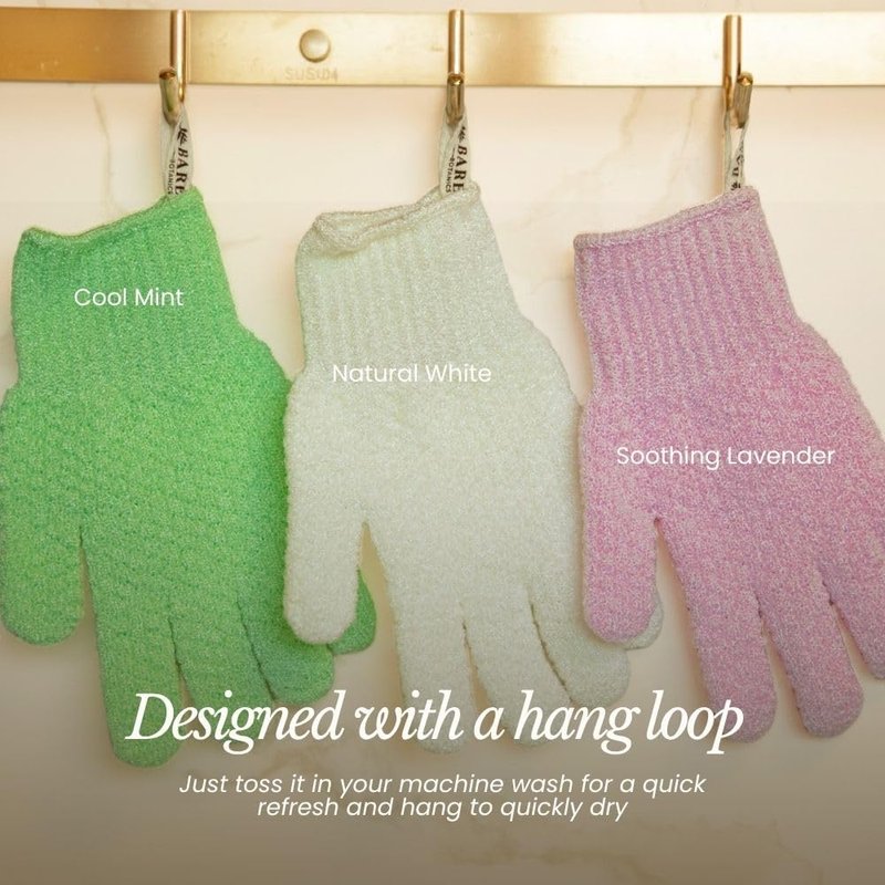 Bare Botanics Lavender Exfoliating Shower Gloves - 100% Nylon for Gentle Wet/Dry Exfoliation | Machine Washable, Vegan
