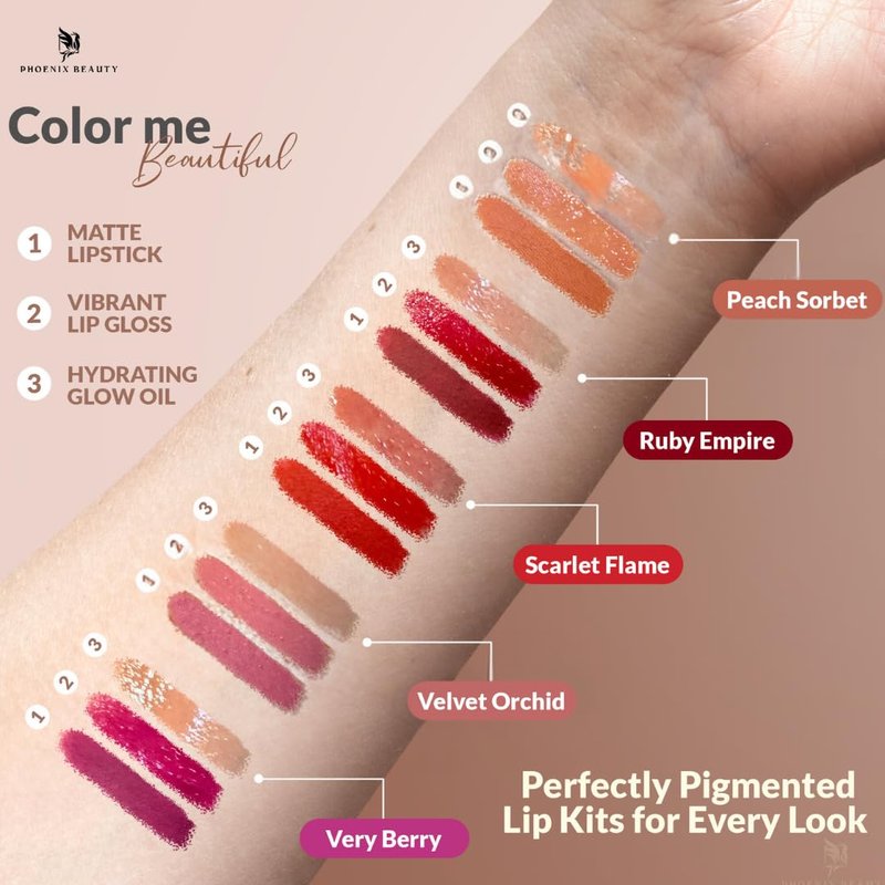 Mauve Matte Lip Trio - Smudge-Resistant Lipstick, Gloss & Oil | Hydrating Vegan Gift Set with Jojoba & Vitamin E