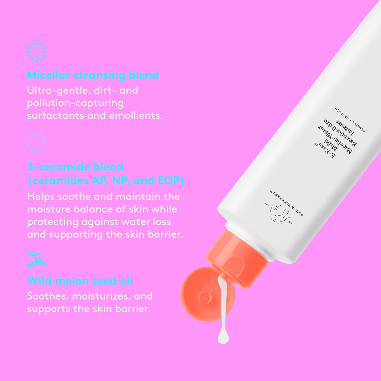 Drunk Elephant E-Rase Milki Micellar Water - Gentle No-Rinse Cleanser | 240 ml/8 fl oz - Cruelty-Free, Dermatologist-Tested