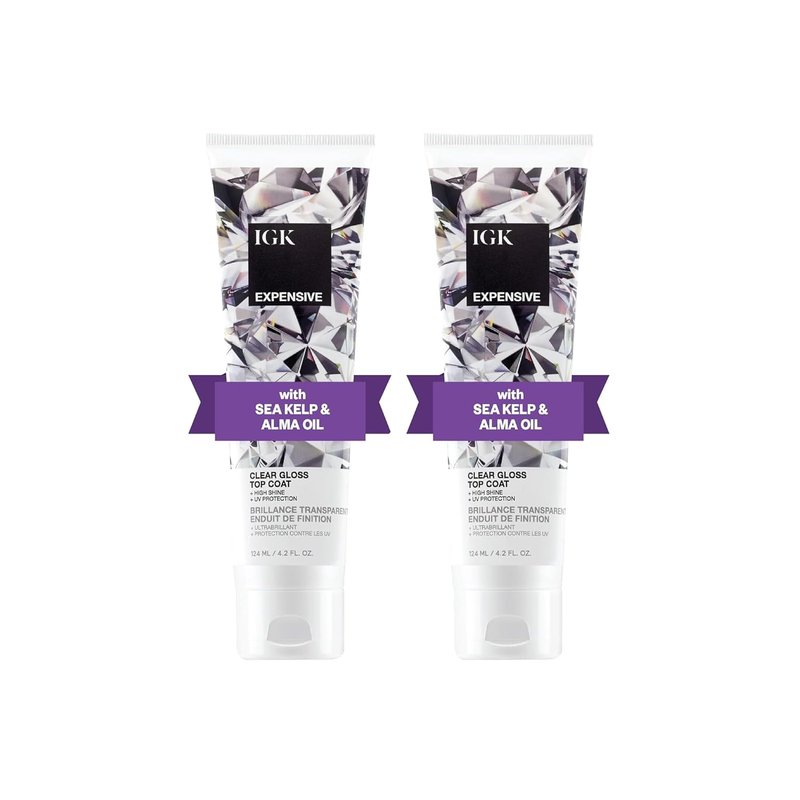 IGK Clear Gloss Top Coat - Shine, Strengthen & Smooth Finish | Vegan & Cruelty-Free | 4.2 Oz (Pack of 2)