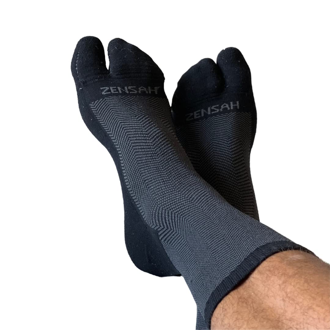 Zensah Bunion Ease - Corrector Relief Sock for Bunions Women and Men - Toe Separator Design (Black/Grey, X-Large)