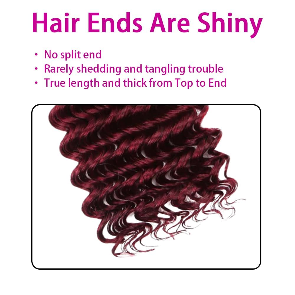 Human Braiding Hair - 150g Deep Wave Curly Extensions for Boho Braids | 24 Inch, 99J Burgundy Color