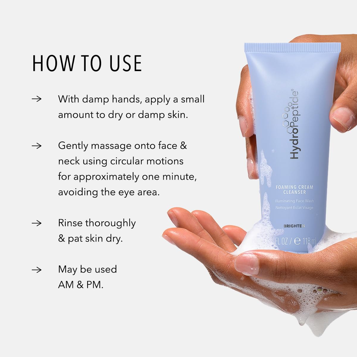 HydroPeptide Foaming Cream Cleanser, Illuminating Fortifying Peptide Face Wash, 4 ounce